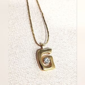 Auth GIVENCHY Gold Hardware G Rhinestones Necklace
